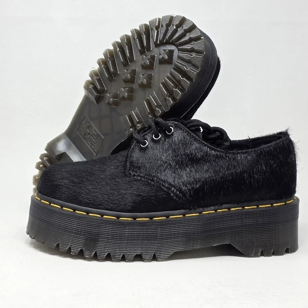 Dr. Martens 1461 Quad Women's Size 6 Oxford Platform Shoes Laceup Black Hair New